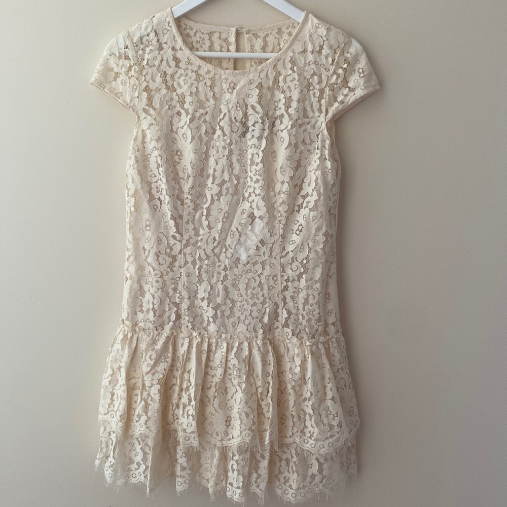 Loft Ivory Lace Tiered Cap Sleeve Mini Dress size 2 new with tags
